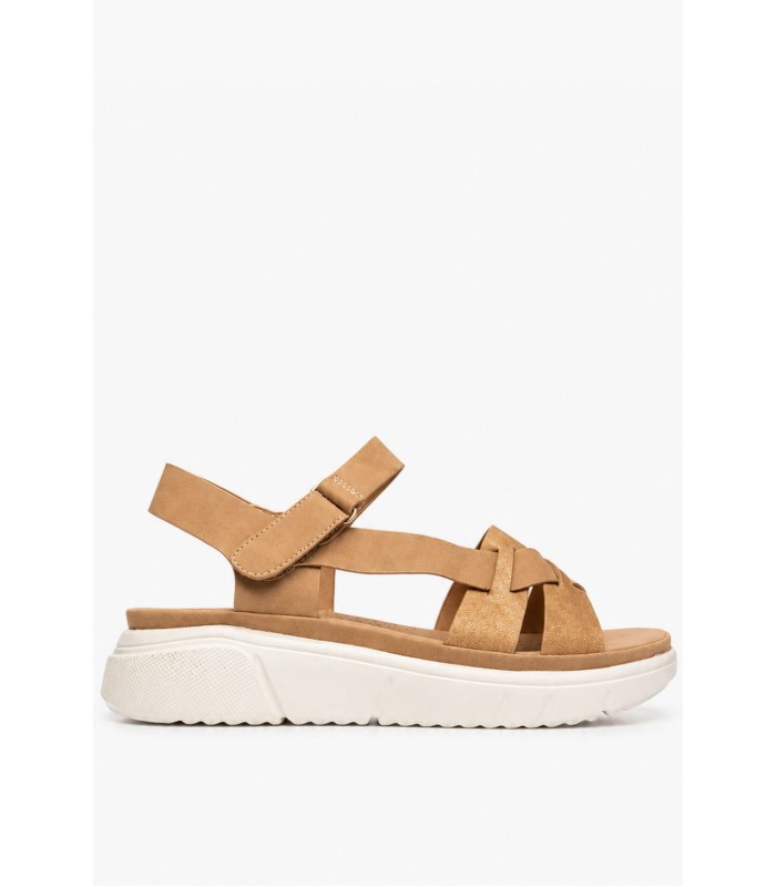 Κάμελ flatform με χιαστί σχέδιο και λευκή σόλα
