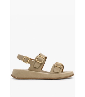 Χακί flatform σανδάλι με χρυσές αγκράφες
