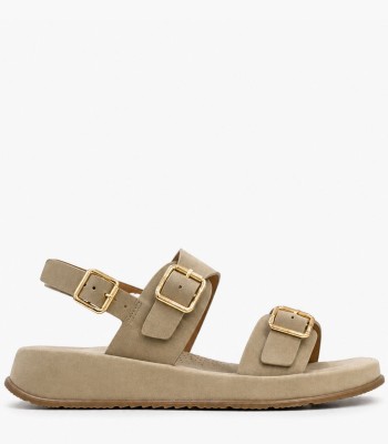 Χακί flatform σανδάλι με χρυσές αγκράφες