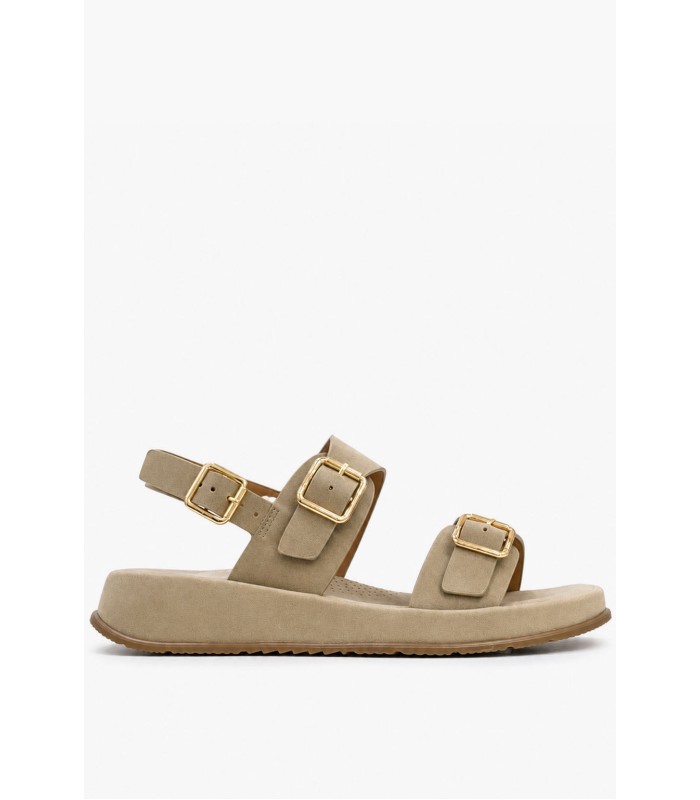 Χακί flatform σανδάλι με χρυσές αγκράφες