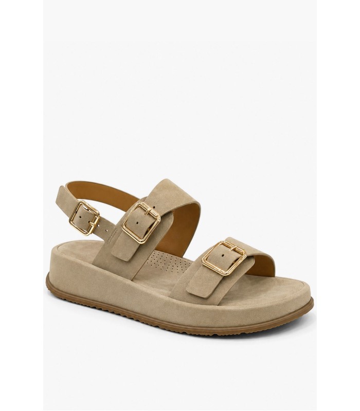 Χακί flatform σανδάλι με χρυσές αγκράφες