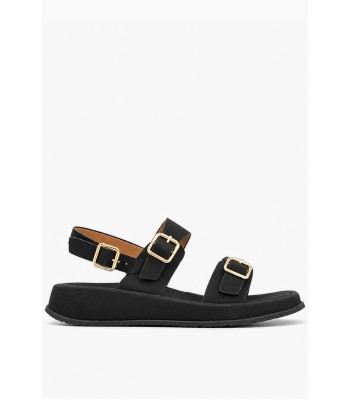 Μαύρο flatform σανδάλι με χρυσές αγκράφες