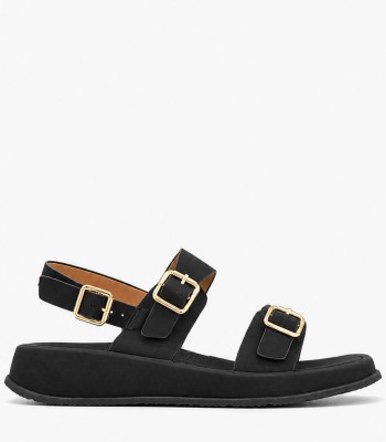 Μαύρο flatform σανδάλι με χρυσές αγκράφες