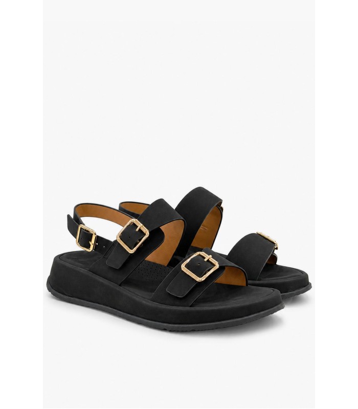 Μαύρο flatform σανδάλι με χρυσές αγκράφες