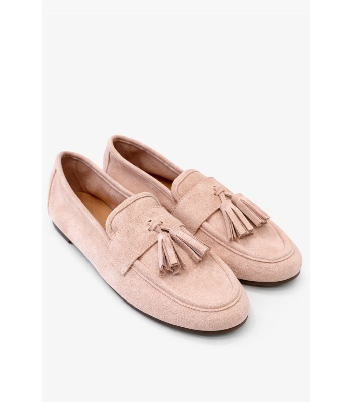 Ροζ loafer καστόρι με διακοσμητικές φούντες