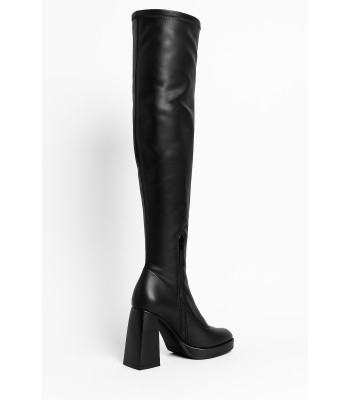 Μαύρη over-the-knee stretch μπότα με χοντρό τακούνι