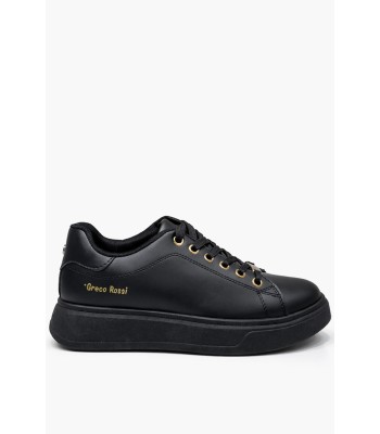 Μαύρο sneaker με μαύρη σόλα και χρυσές λεπτομέρειες