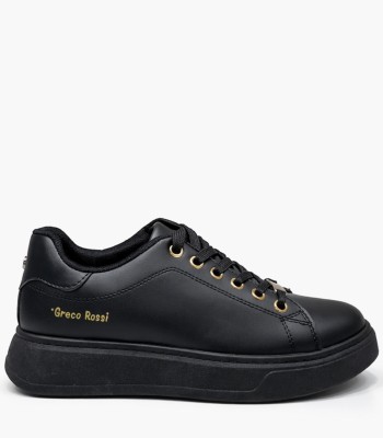 Μαύρο sneaker με μαύρη σόλα και χρυσές λεπτομέρειες