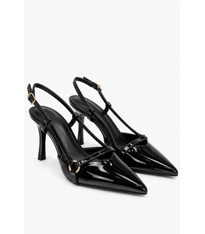 Μαύρες λουστρίνι slingback γόβες με λουράκια