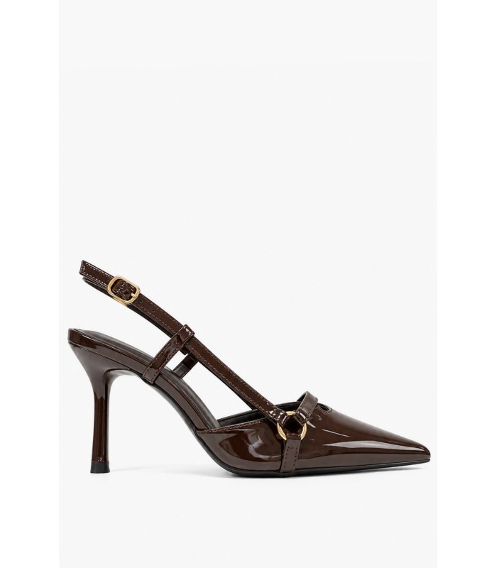 Καφέ λουστρίνι slingback γόβες με λουράκια