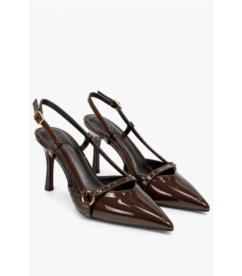 Καφέ λουστρίνι slingback γόβες με λουράκια