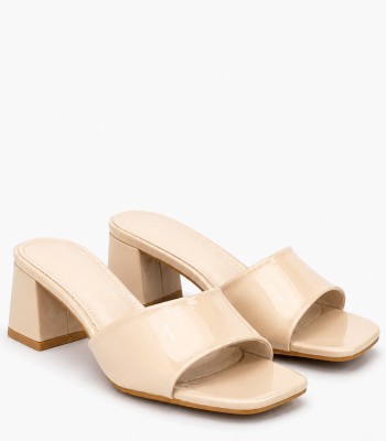 Nude mule με χοντρό τακούνι λουστρίνι