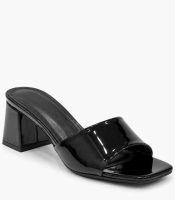 Μαύρο mule με χοντρό τακούνι λουστρίνι