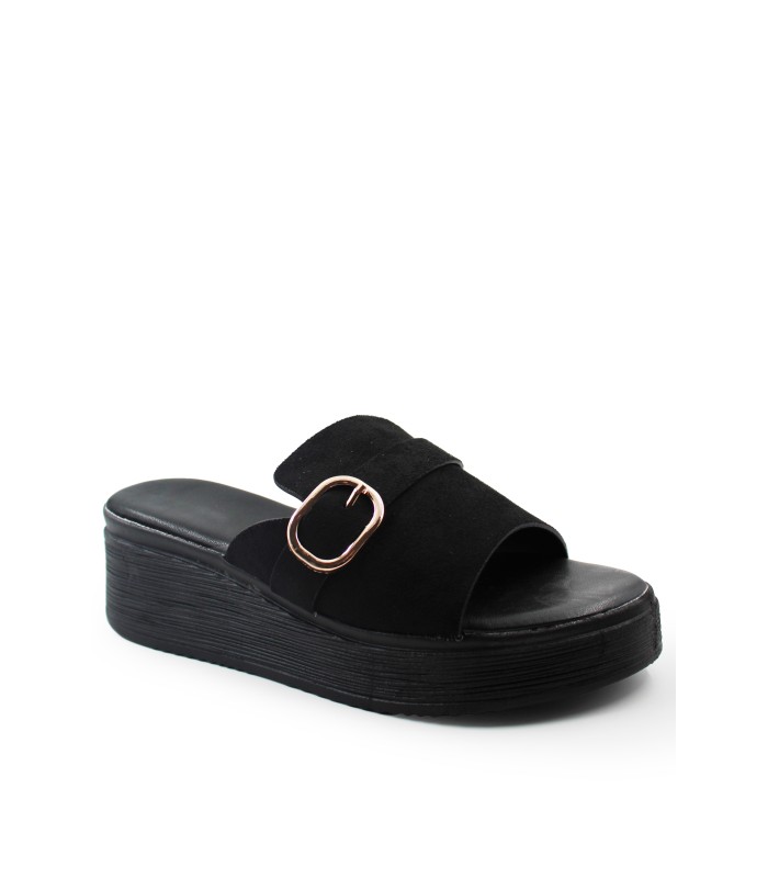 Flatform σε μαύρο χρώμα με φαρδιά φάσα και μεταλλική αγκράφα