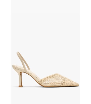 Μπεζ slingback γόβα με δίχτυ και λεπτό τακούνι