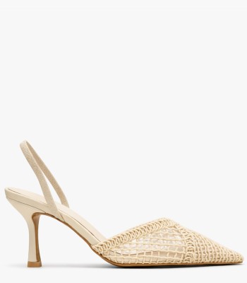 Μπεζ slingback γόβα με δίχτυ και λεπτό τακούνι