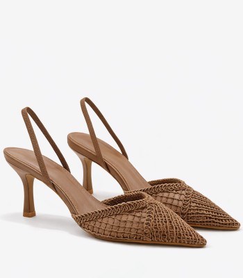 Ταμπά slingback γόβα με δίχτυ και λεπτό τακούνι