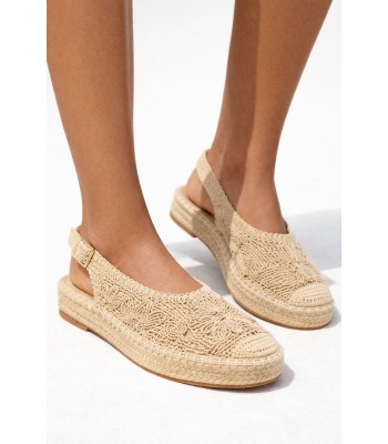 Μπεζ εσπαντρίγια slingback με πλεκτό σχέδιο και αγκράφα
