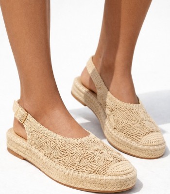 Μπεζ εσπαντρίγια slingback με πλεκτό σχέδιο και αγκράφα