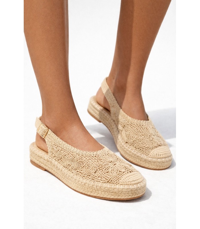 Μπεζ εσπαντρίγια slingback με πλεκτό σχέδιο και αγκράφα