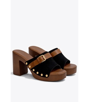 Μαύρο πέδιλο clogs με χοντρό τακούνι