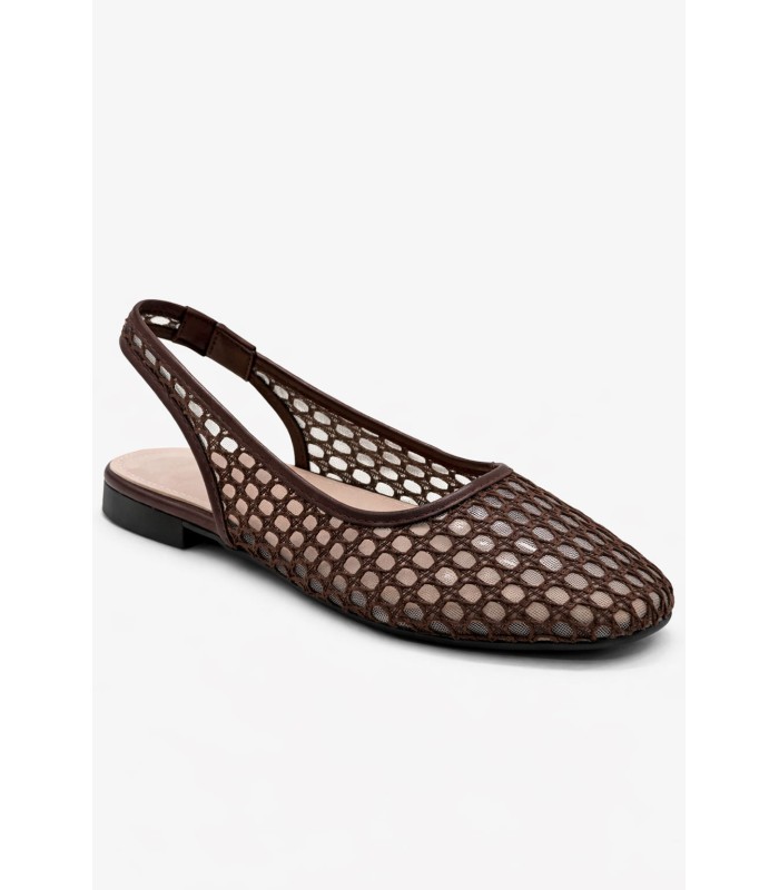 Καφέ slingback με διάτρητη πλέξη και flat σόλα