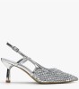 Ασημί slingback γόβα με στρας και λεπτό τακούνι