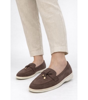 Καφέ loafer με διακοσμητικό μεταλλικό στοιχείο