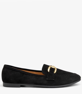 Μαύρο loafer suede με μεταλλική αγκράφα