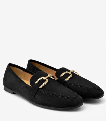 Μαύρο loafer suede με μεταλλική αγκράφα
