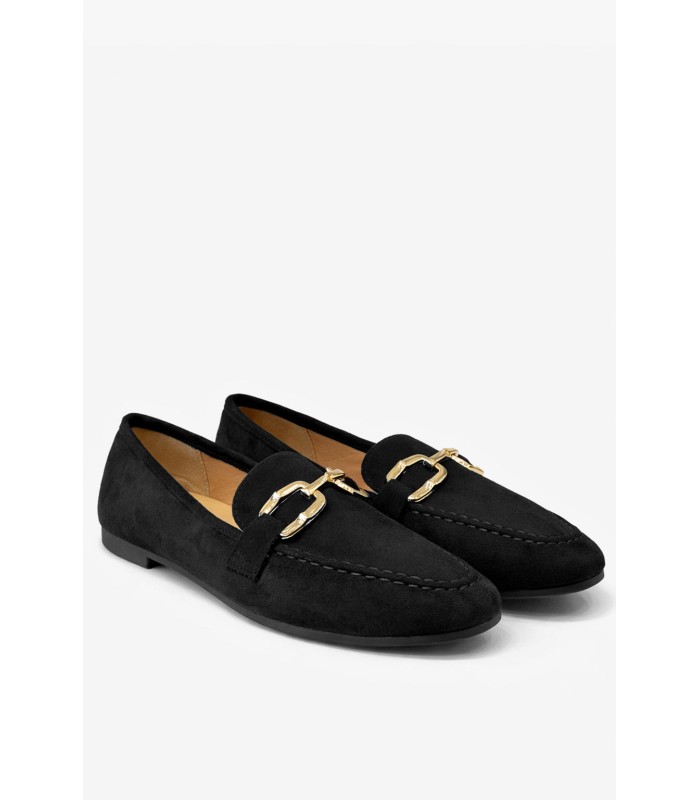 Μαύρο loafer suede με μεταλλική αγκράφα