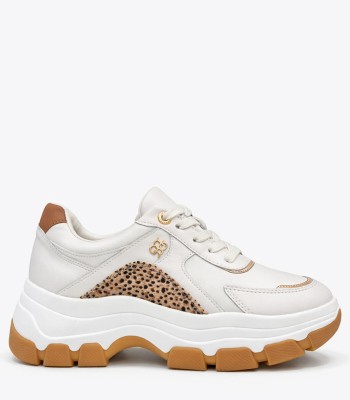Μπεζ γυναικείο chunky sneaker με animal λεπτομέρεια