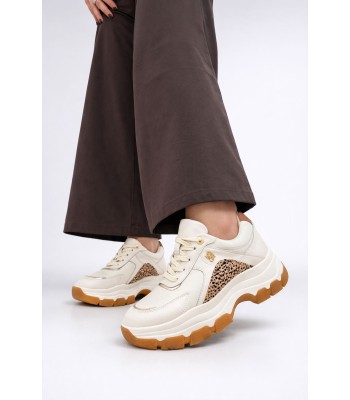 Μπεζ γυναικείο chunky sneaker με animal λεπτομέρεια