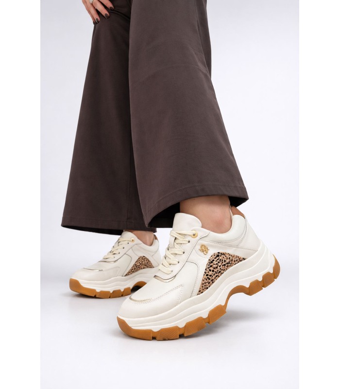 Μπεζ γυναικείο chunky sneaker με animal λεπτομέρεια