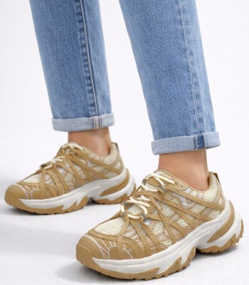 Μπεζ sneaker chunky με σχέδια και ενισχυμένη σόλα