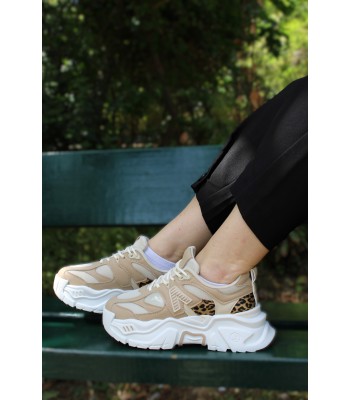 Μπεζ chunky sneakers με λεοπαρ λεπτομέρειες