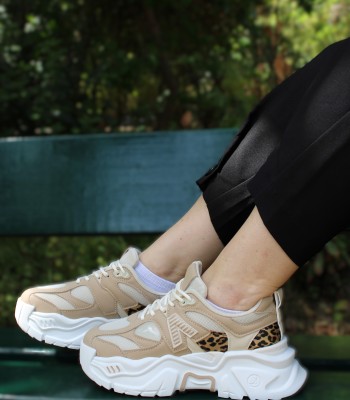 Μπεζ chunky sneakers με λεοπαρ λεπτομέρειες