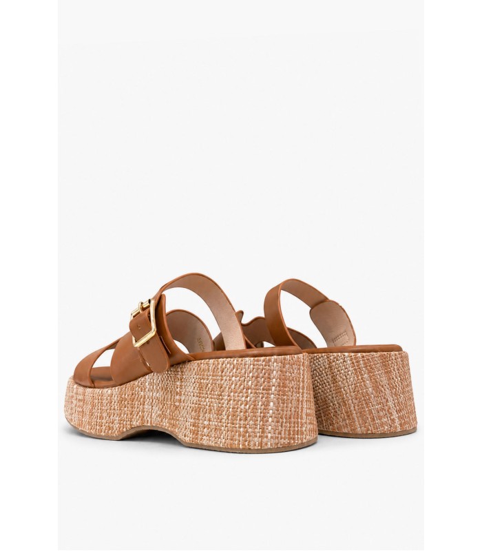 Κάμελ flatform με αγκράφα και ψάθινη πλατφόρμα