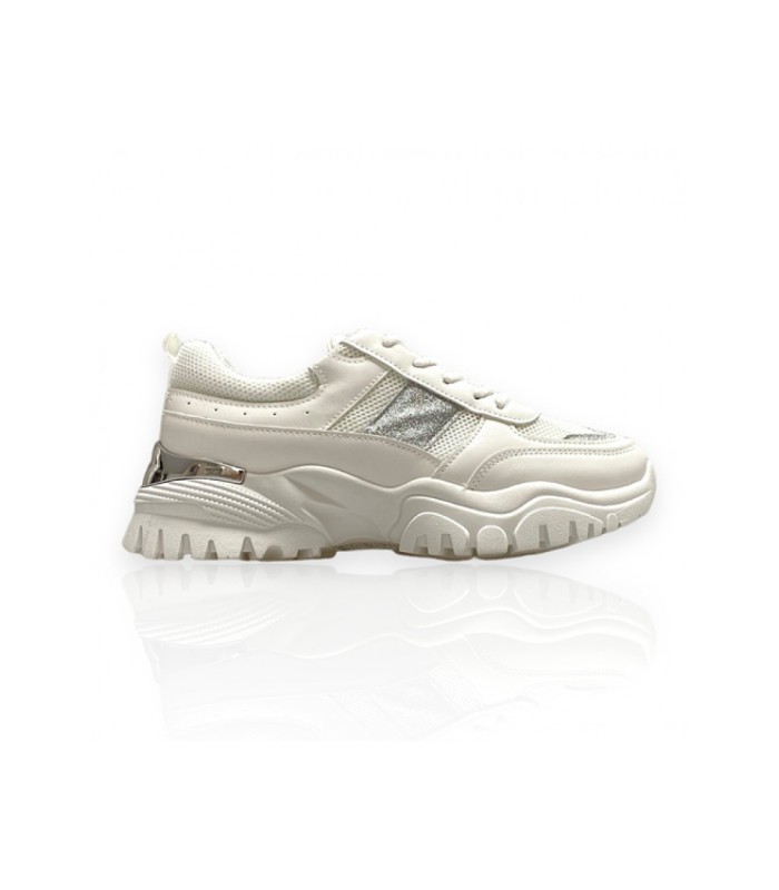 Γυναικεία chunky sneakers σε λευκό χρώμα με ασημί λεπτομέρεια