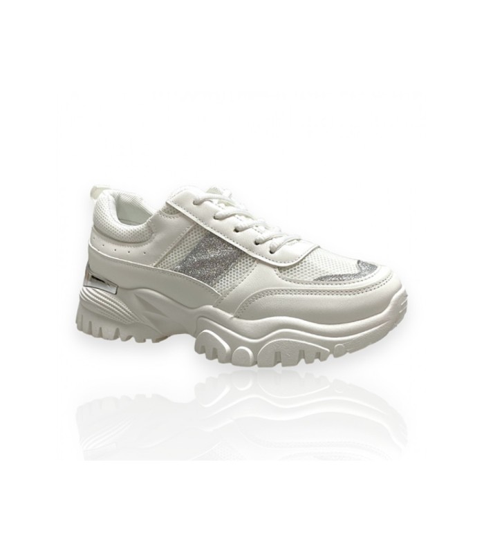 Γυναικεία chunky sneakers σε λευκό χρώμα με ασημί λεπτομέρεια