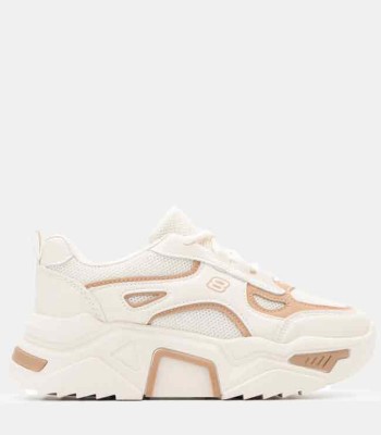 Μπεζ chunky sneakers γυναικεία με χοντρή σόλα και sporty design