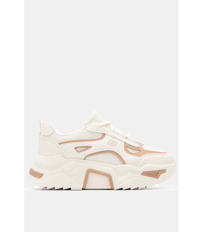 Μπεζ chunky sneakers γυναικεία με χοντρή σόλα και sporty design