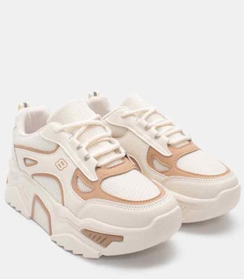 Μπεζ chunky sneakers γυναικεία με χοντρή σόλα και sporty design