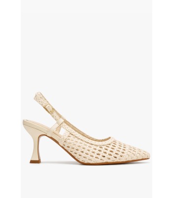 Μπεζ slingback γόβα με πλέξη και ψηλό τακούνι
