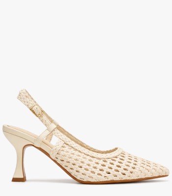 Μπεζ slingback γόβα με πλέξη και ψηλό τακούνι