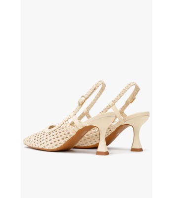 Μπεζ slingback γόβα με πλέξη και ψηλό τακούνι
