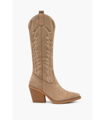 Μπεζ cowboy μπότες suede με κεντήματα