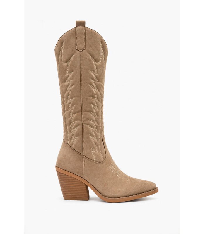 Μπεζ cowboy μπότες suede με κεντήματα