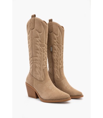 Μπεζ cowboy μπότες suede με κεντήματα