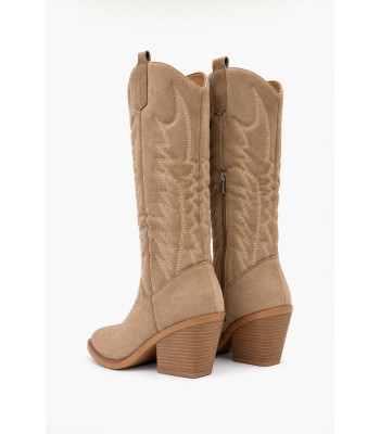Μπεζ cowboy μπότες suede με κεντήματα